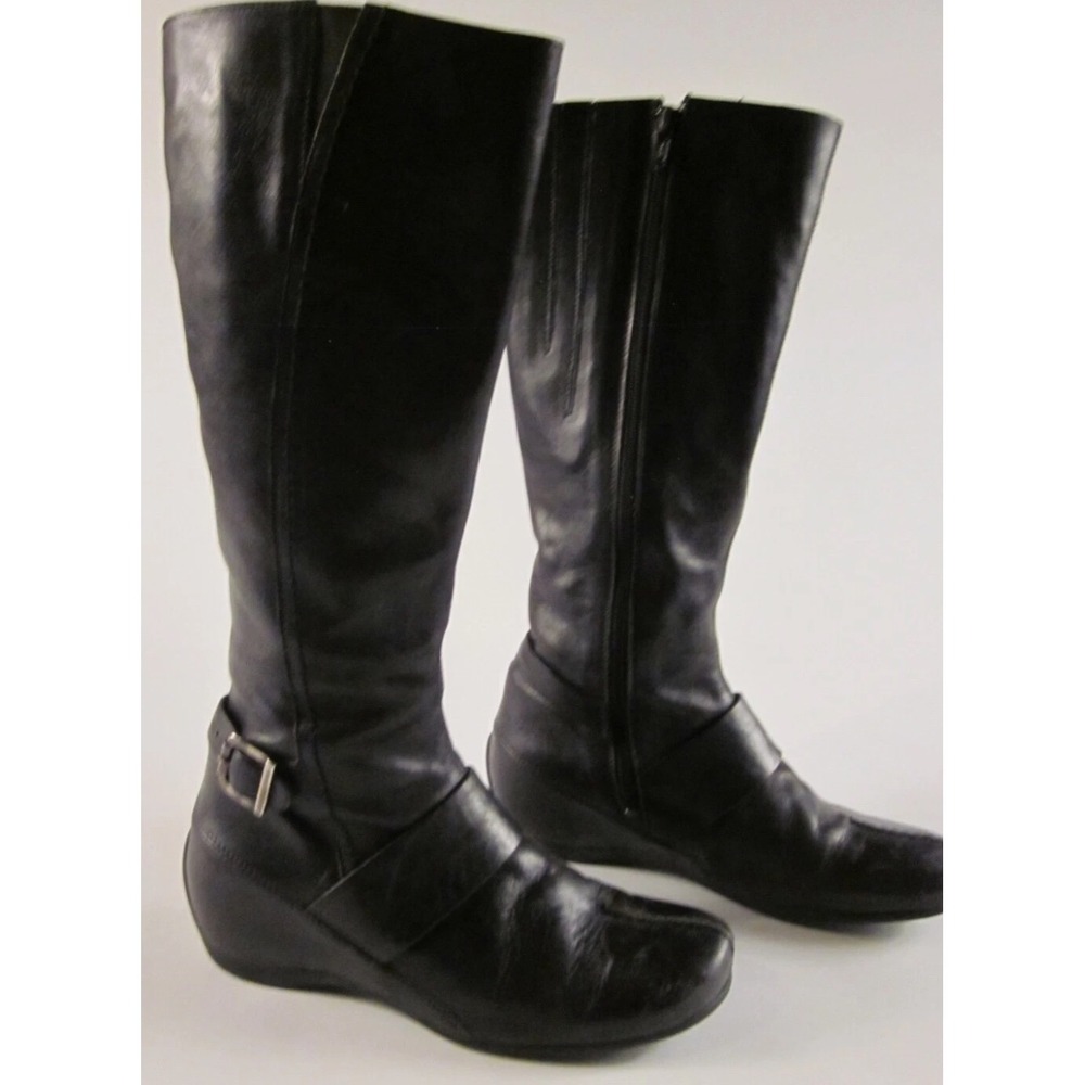 Wolky Leather‎ Riding Boots Wedge Heel Black Comfortable Size 38